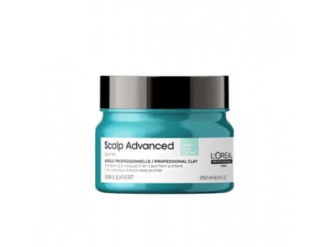 LOREAL Professionnel Scalp Advanced Anti-Oiliness 2-In-1 Deep Purifier Clay valomoji kaukė – šampūnas riebiai galvos odai 250 ml.